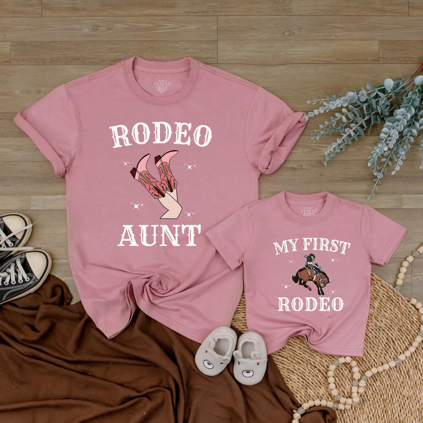My First Rodeo Family Matching Shirts Western Cowboy Boots & Bucking Horse Design for Mom Dad Girl Boy Birthday Party Tees