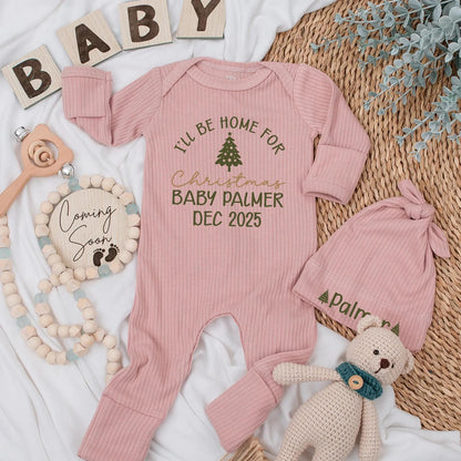 Custom Palmer Christmas Baby Bodysuit Beanie Set December 2025 Newborn Retro 'I'll Be Home For' Vintage Holiday Coming Home Gift