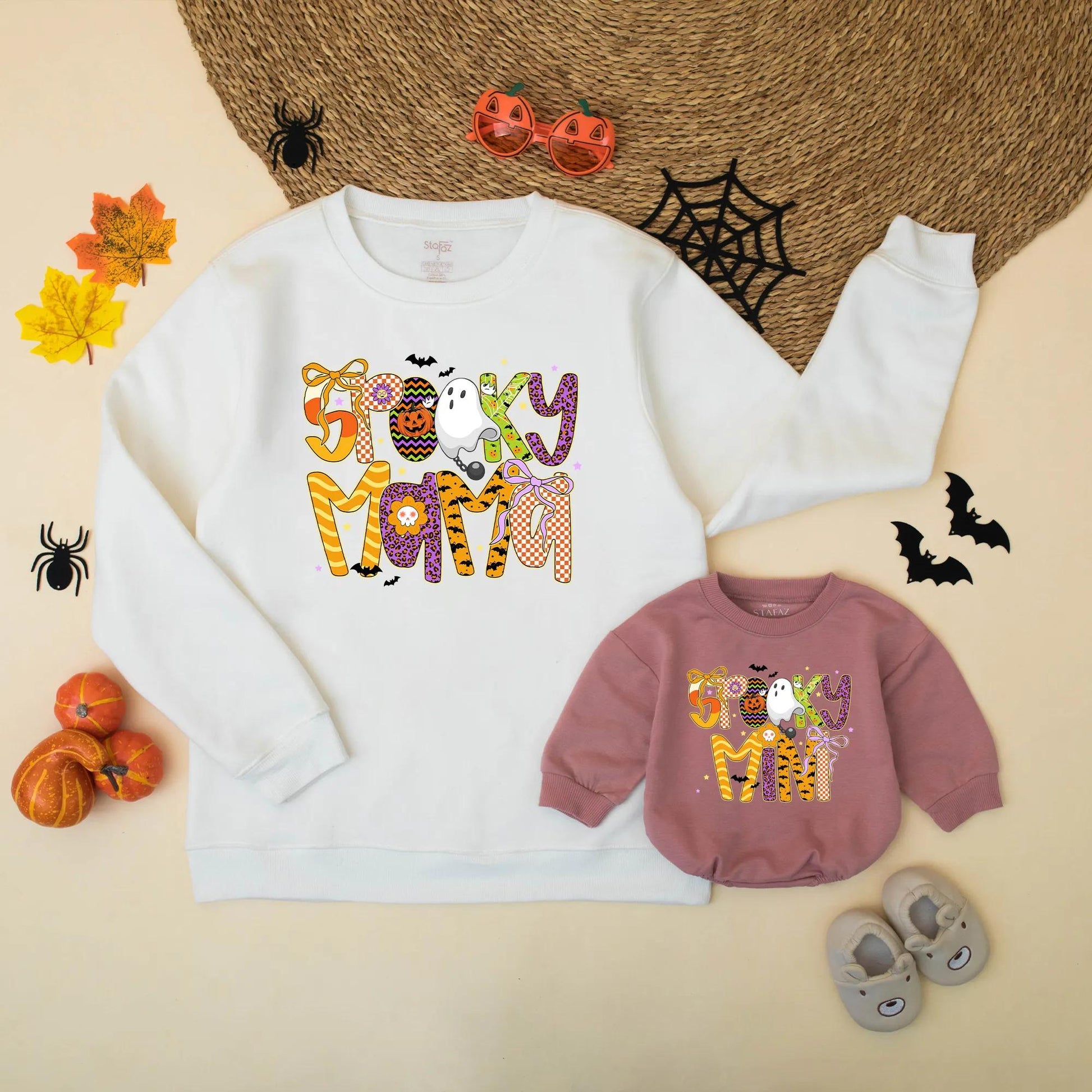 Spooky Mama & Mini Halloween Matching Sweatshirts: Festive Ghost & Pumpkin Design for Mommy and Me, Cheerful Spooky Season Style, Fun Fall Gift Set