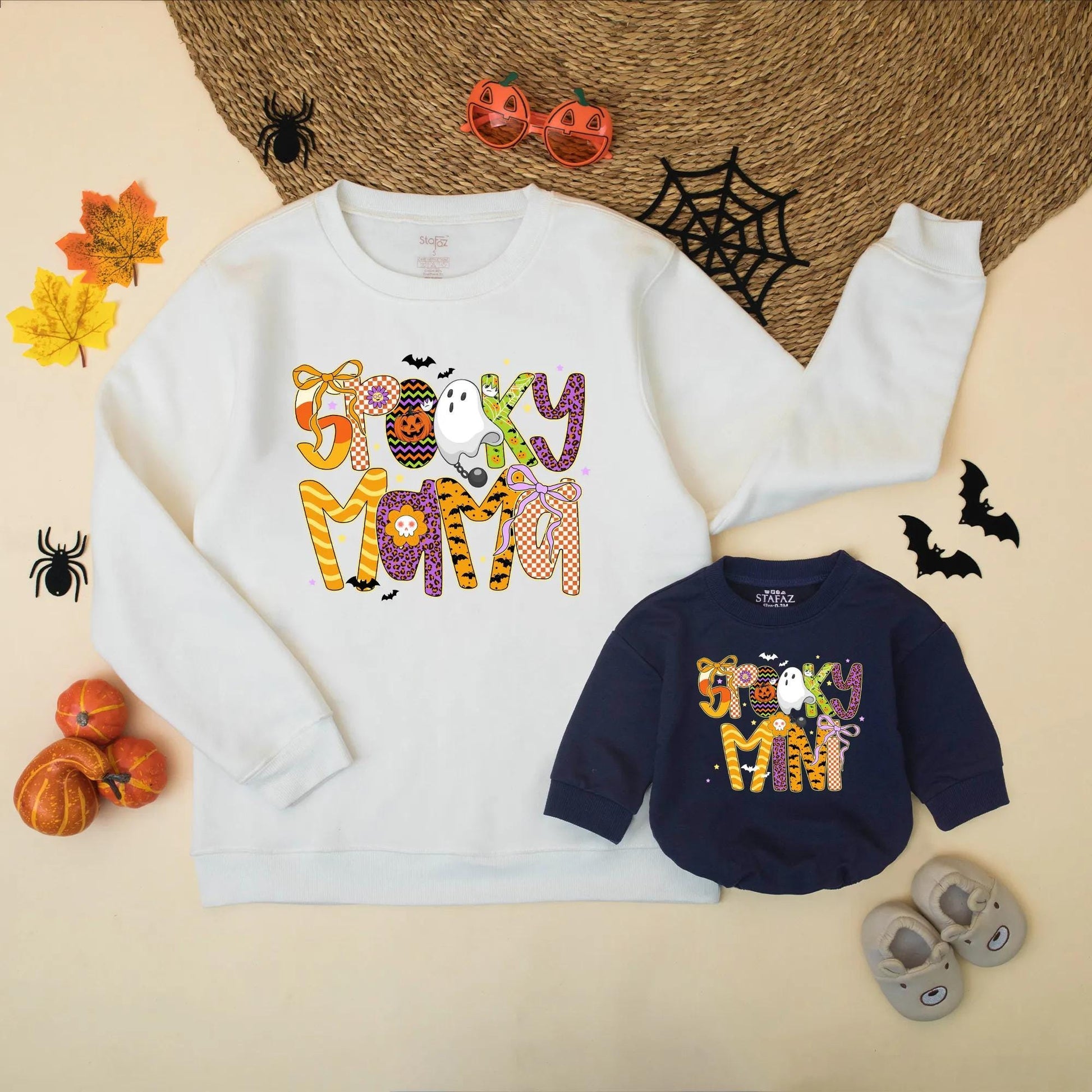 Spooky Mama & Mini Halloween Matching Sweatshirts: Festive Ghost & Pumpkin Design for Mommy and Me, Cheerful Spooky Season Style, Fun Fall Gift Set