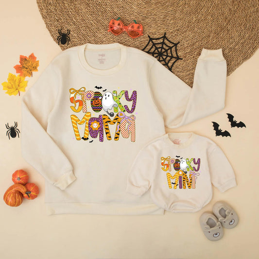 Spooky Mama & Mini Halloween Matching Sweatshirts: Festive Ghost & Pumpkin Design for Mommy and Me, Cheerful Spooky Season Style, Fun Fall Gift Set