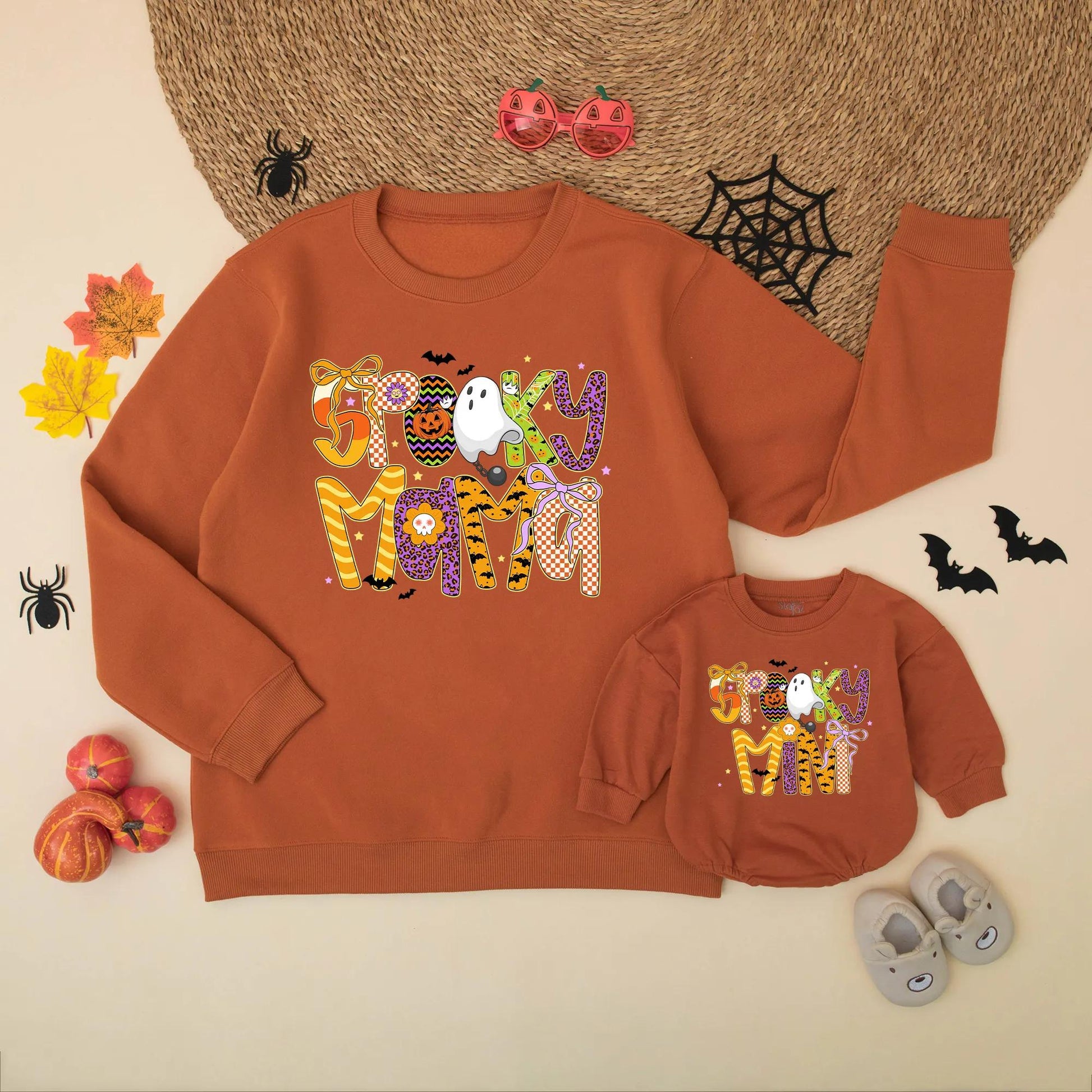 Spooky Mama & Mini Halloween Matching Sweatshirts: Festive Ghost & Pumpkin Design for Mommy and Me, Cheerful Spooky Season Style, Fun Fall Gift Set