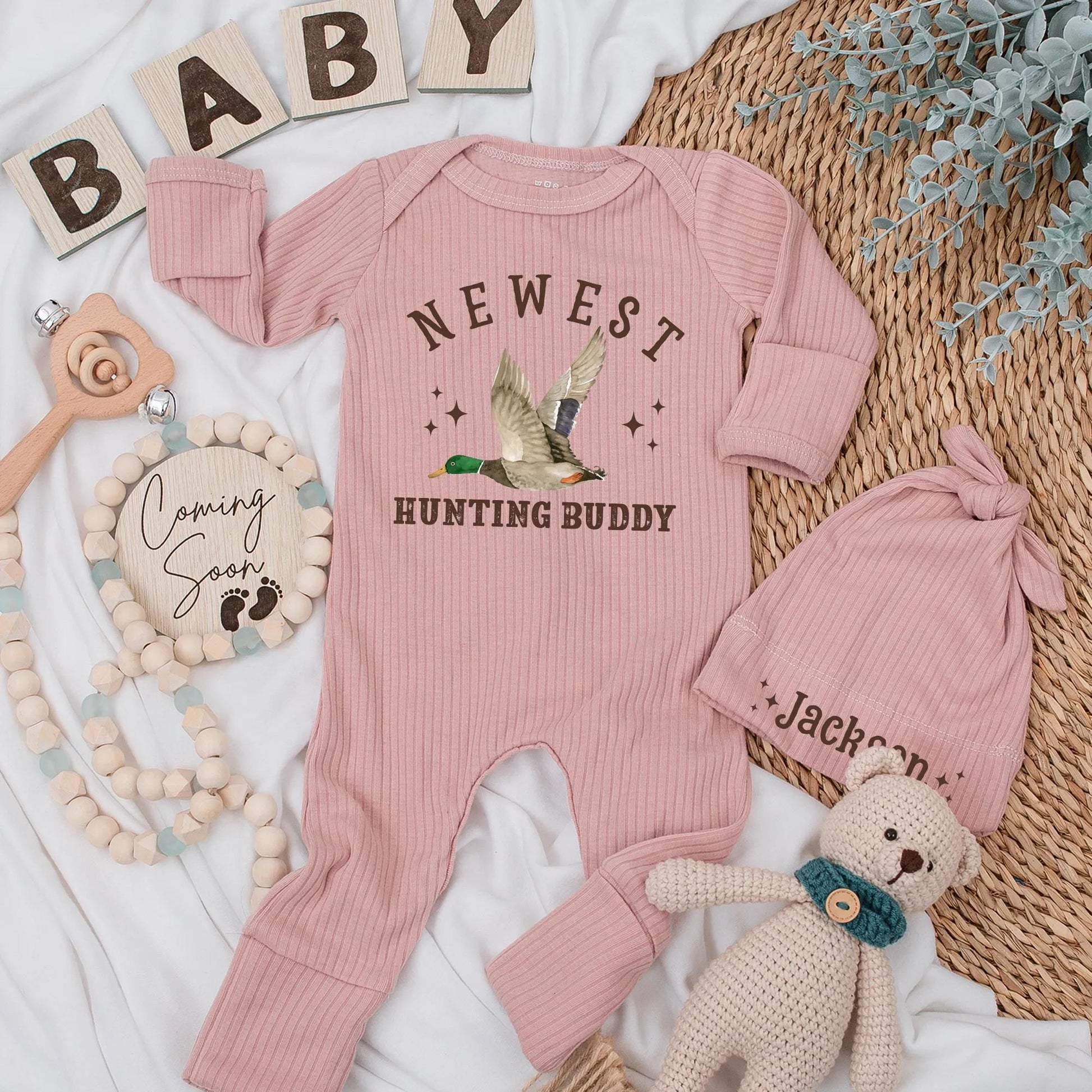 Newest Hunting Buddy Baby Bodysuit, Duck in Flight Newborn Outfit, Baby Boy Clothes, Hunting Season Gift