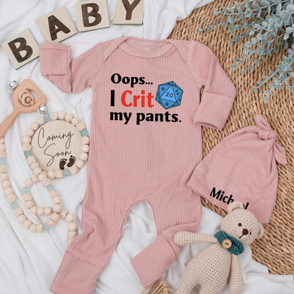 Oops I Crit My Pants Baby Bodysuit with Blue D20 Dice Design, Nerdy Newborn Outfit, Hilarious Baby Shower Gift for Gaming Parents, Funny Pregnancy Reveal, Gender Neutral Cotton Baby Clothes