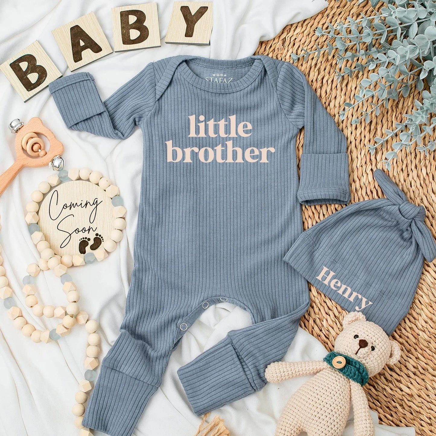 Little Brother Baby Bodysuit with 'Henry' Hat, Newborn Outfit for Baby Boy, Sibling Gift, Baby Announcement, Soft & Comfortable Clothes