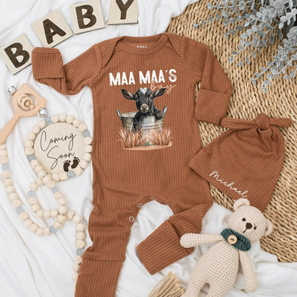 Maa Maa's Boy Baby Bodysuit with Cute Country Farm Goat Graphic Print, Newborn Romper for Baby Coming Home & Shower Gift Celebration