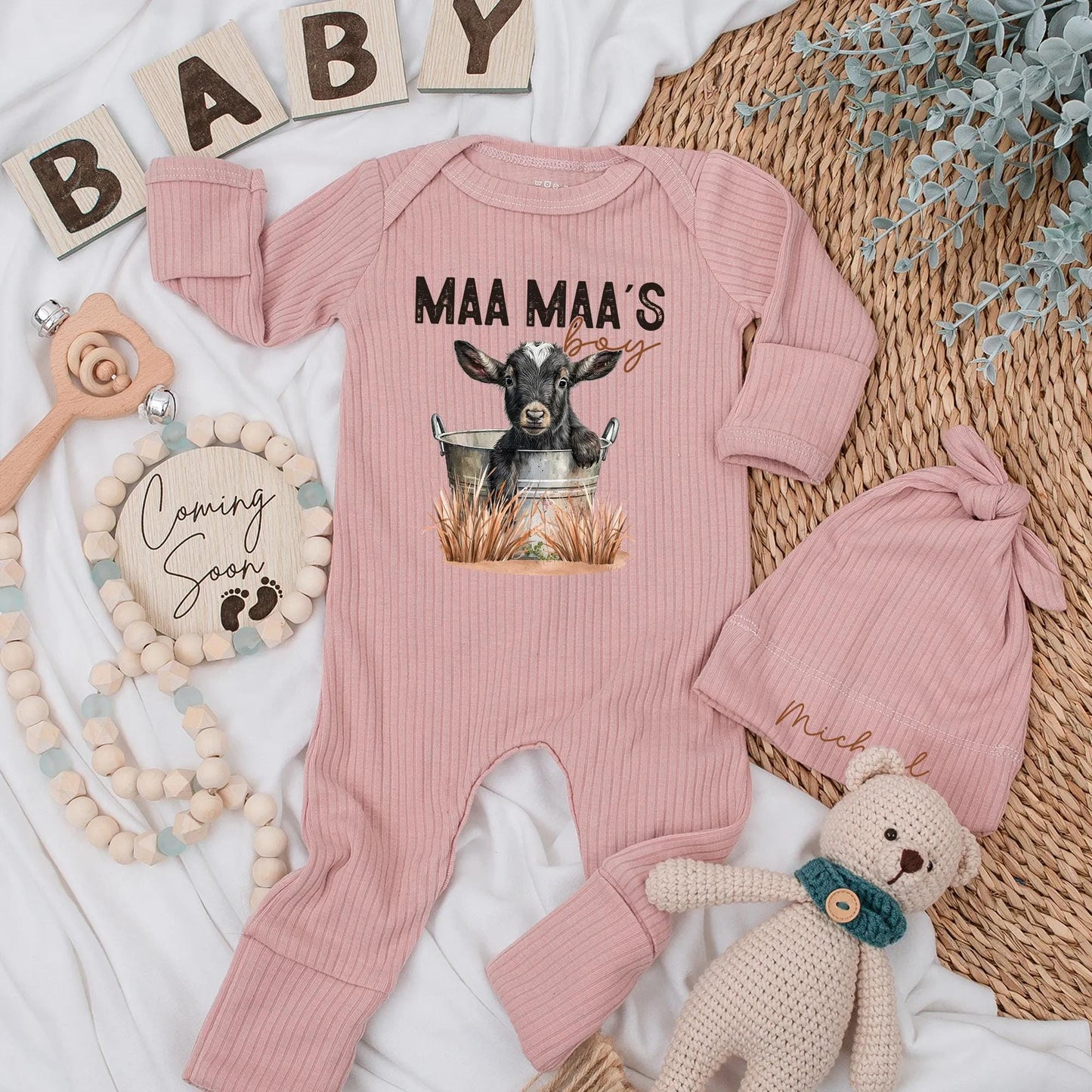 Maa Maa's Boy Baby Bodysuit with Cute Country Farm Goat Graphic Print, Newborn Romper for Baby Coming Home & Shower Gift Celebration