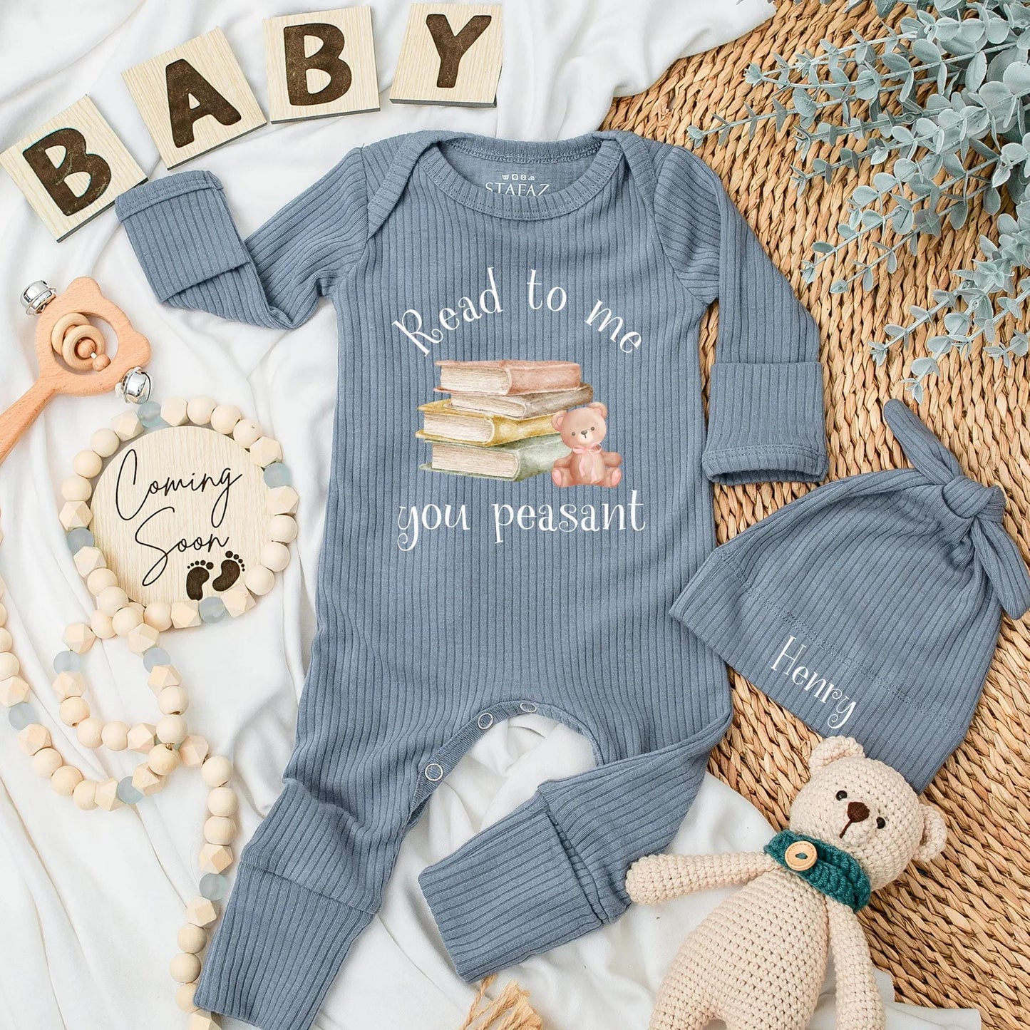 Funny Read to Me You Peasant Baby Bodysuit Book Lover Newborn Outfit with Cute Teddy Bear Design for Shower Gift and Coming Home