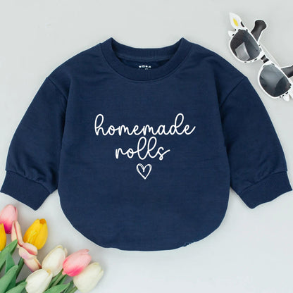 Homemade Rolls Fall Baby Romper First Thanksgiving Day Bodysuit Outfit with Heart Design Retro Toddler Sweatshirt Winter Kids Clothes Baby Shower Gift