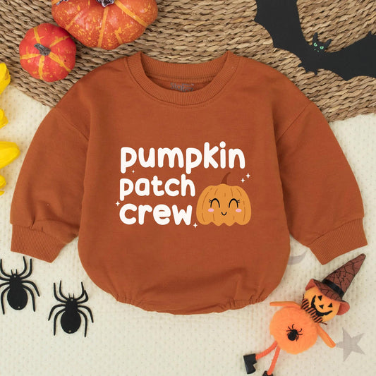 Pumpkin Patch Crew Romper Soft Orange Pumpkin Design for Little Ones Thanksgiving Outfit Baby Girl Boy First Pumpkin Picking Cute Cutesy Graphics