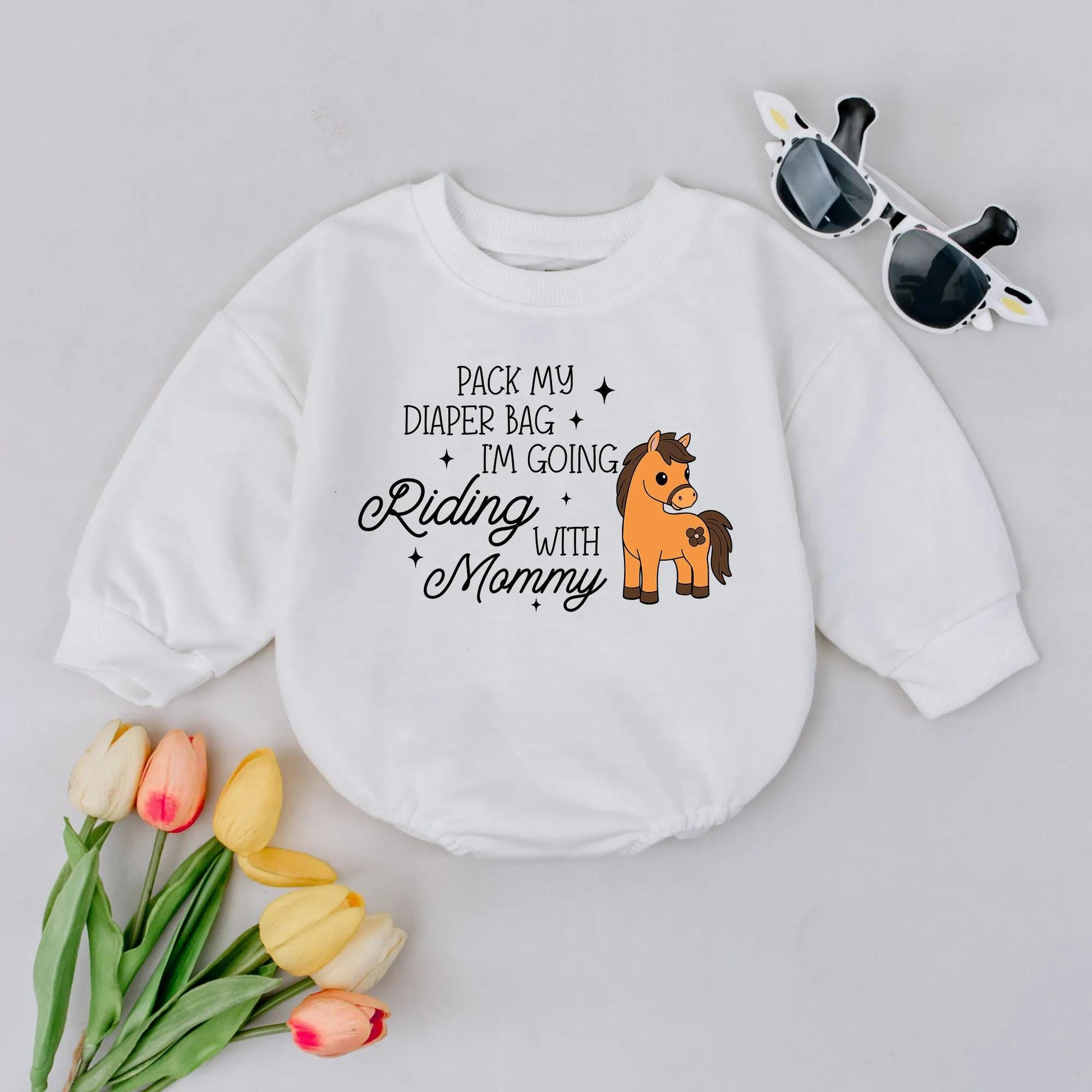 Pack My Diaper Bag Horse Romper - Going Riding with Mommy Bodysuit, Funny Equestrian Outfit, Western Baby Clothes, Cute Newborn Gift, Playful Design