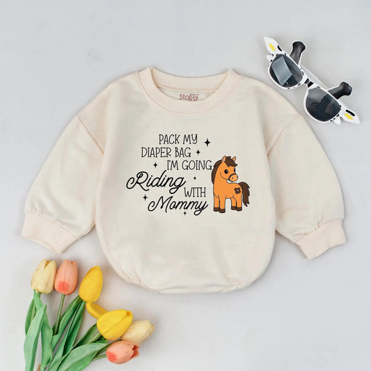 Pack My Diaper Bag Horse Romper - Going Riding with Mommy Bodysuit, Funny Equestrian Outfit, Western Baby Clothes, Cute Newborn Gift, Playful Design