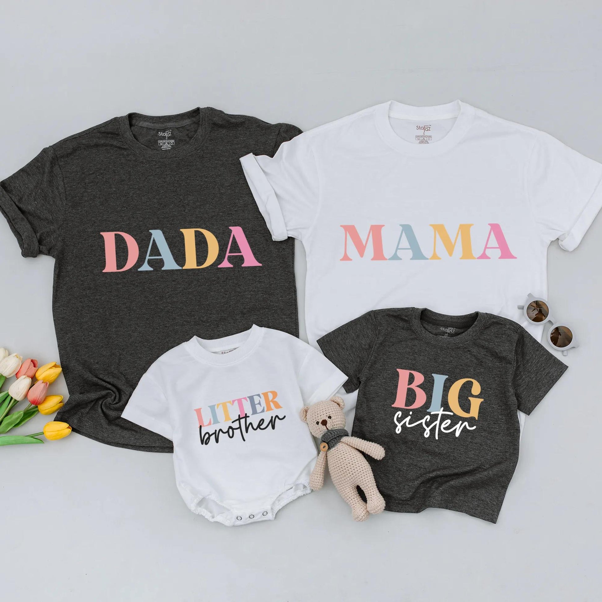 Matching Family Shirts: Retro Mama Dada Big Sister Little Brother Fall Outfit Cute Pastel Colors Baby Shower Gift