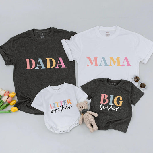 Matching Family Shirts: Retro Mama Dada Big Sister Little Brother Fall Outfit Cute Pastel Colors Baby Shower Gift