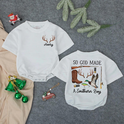 Personalized Henry's Southern Boy Bubble Romper Custom Name Baby Hunting Bodysuit Outdoor Kid Toddler Little Hunter Gift Comfortable Cotton Fun
