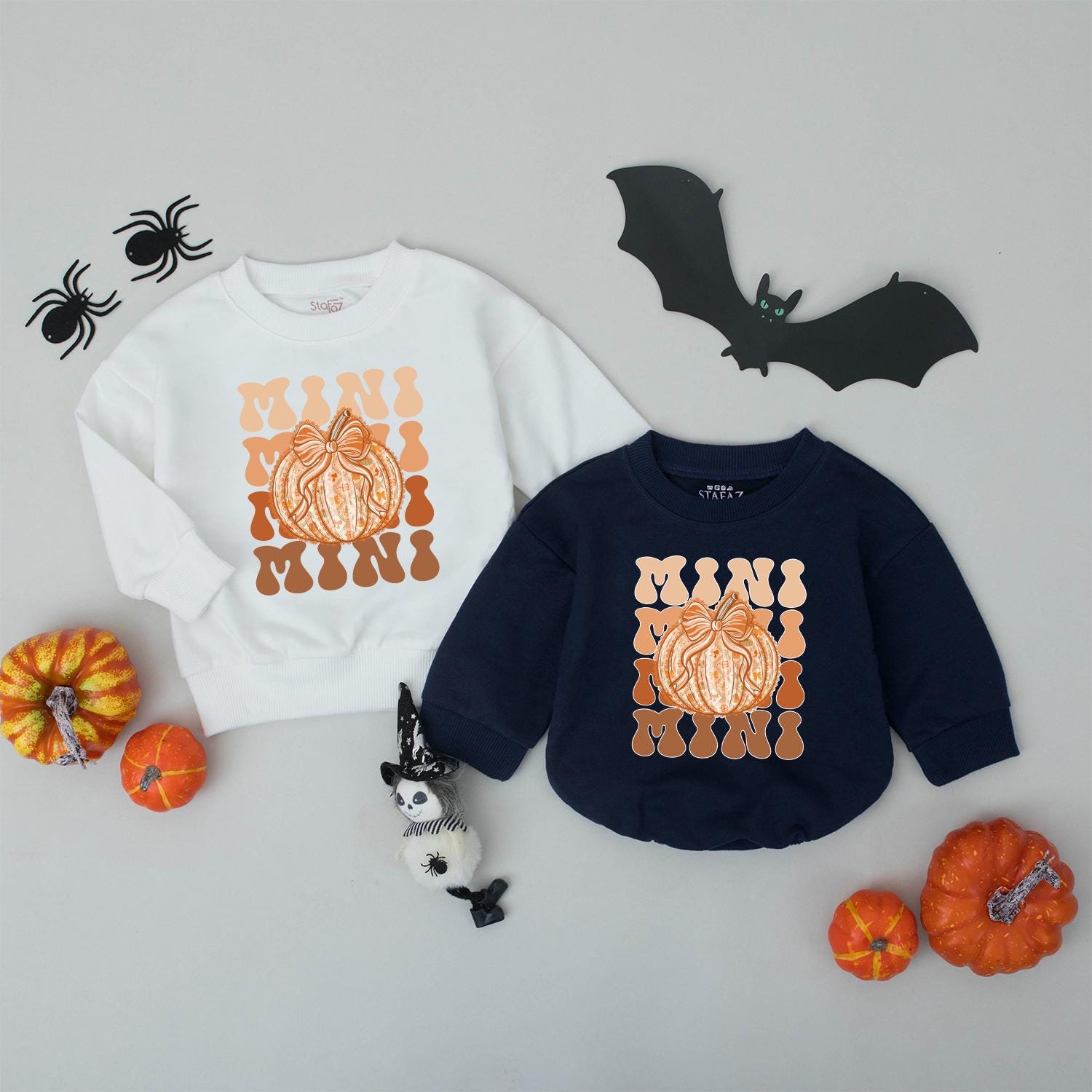 Retro Mama and Mini Matching Sweatshirts Pumpkin Bow Fall Family Outfit Set Vintage Autumn Style Mommy and Me Pumpkin Season Soft Cotton Thanksgiving 138