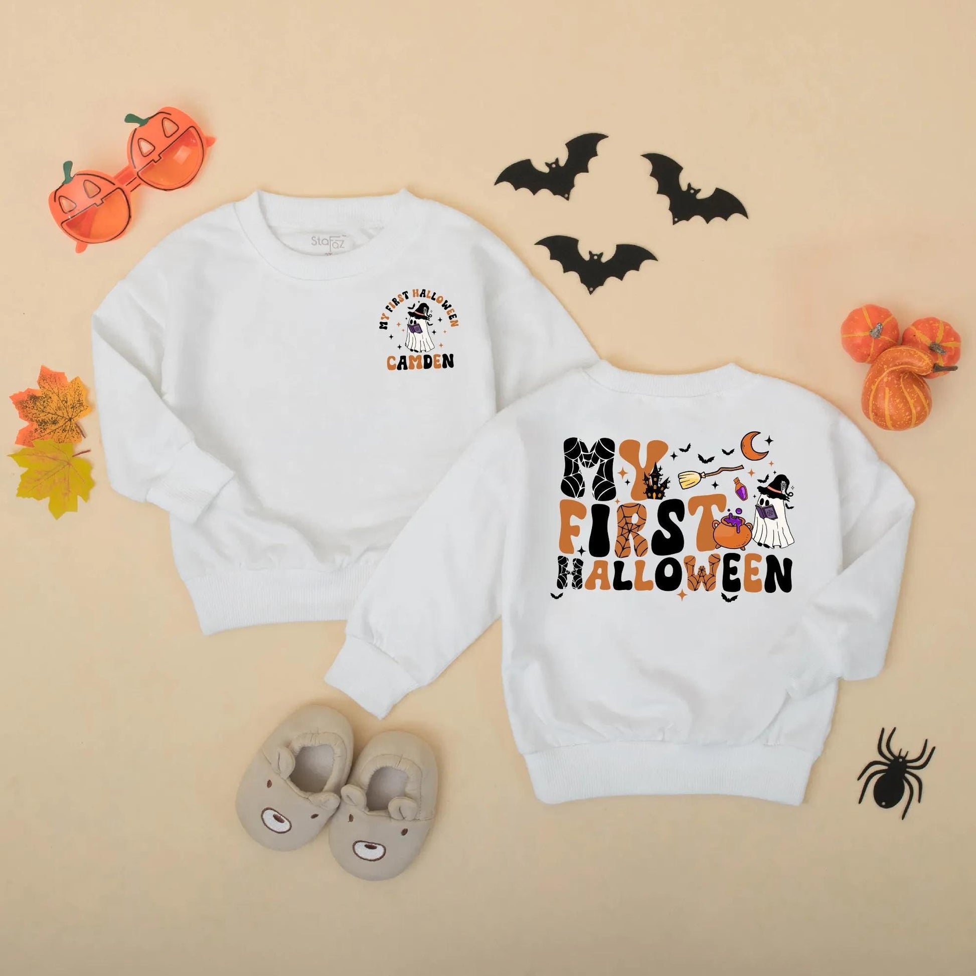Personalized My First Halloween Baby Romper, Camden's Spooky Outfit, Retro Boy Bodysuit, Custom Infant Fall Gift, Cute Halloween
