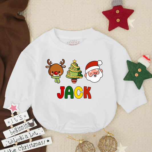 Jack's Christmas Bubble Romper: Reindeer, Tree & Santa Design for Toddler Boy - Cute Holiday Gift