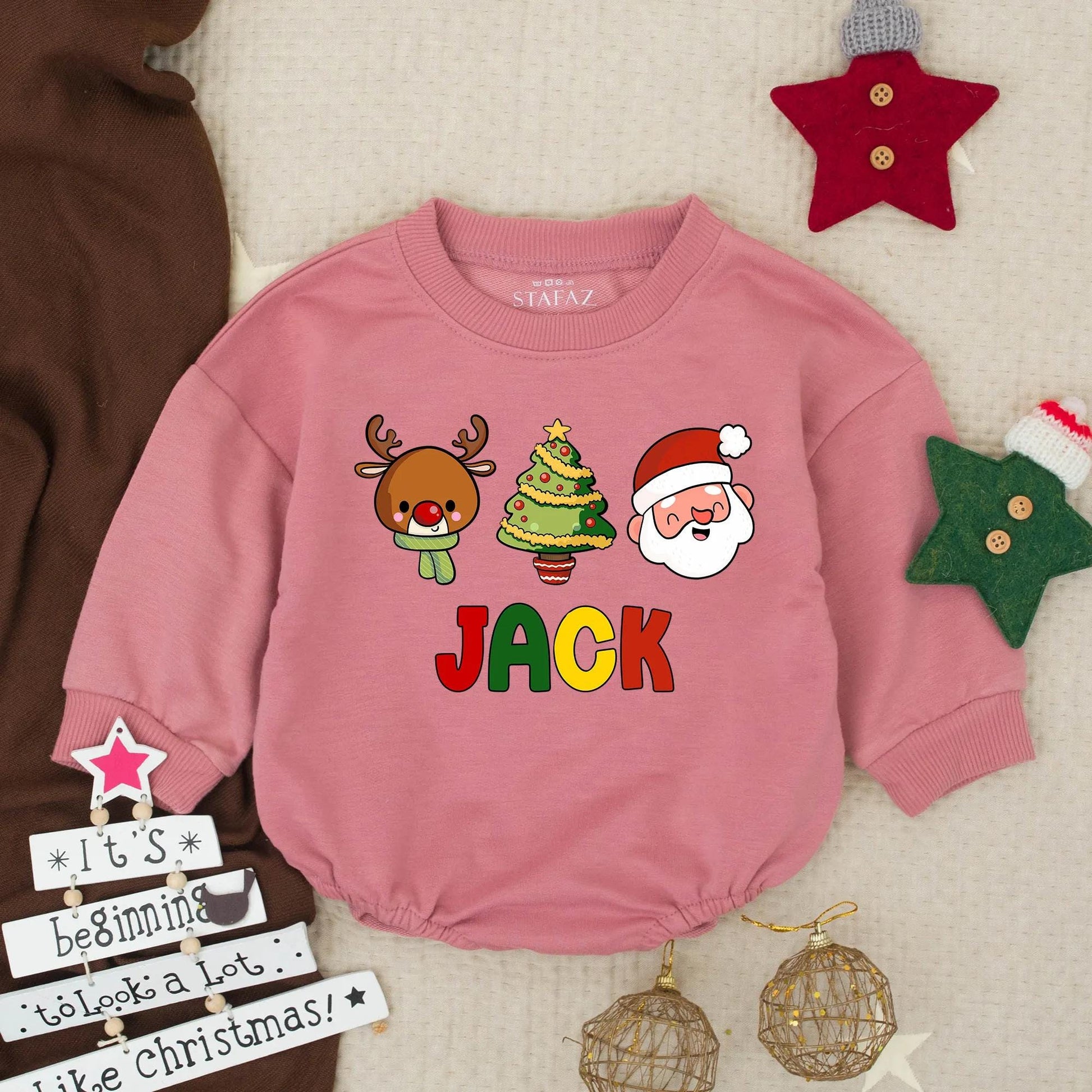 Jack's Christmas Bubble Romper: Reindeer, Tree & Santa Design for Toddler Boy - Cute Holiday Gift