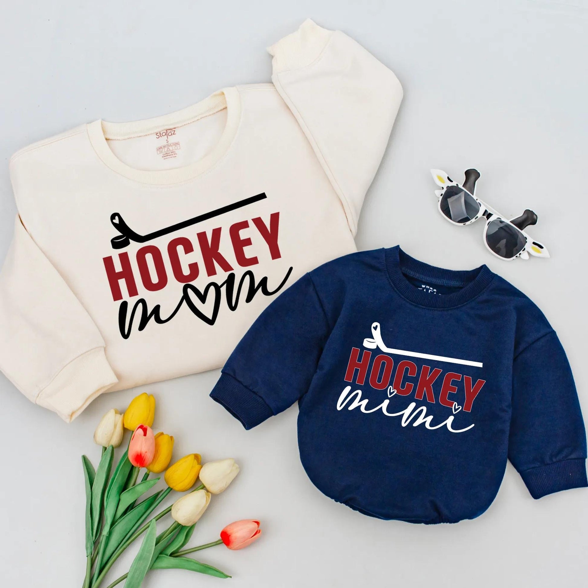 Personalized Hockey Mom Mimi Shirt Game Day Hockey Sweatshirt Mom and Mimi Hockey Matching Set Gift for Mimi