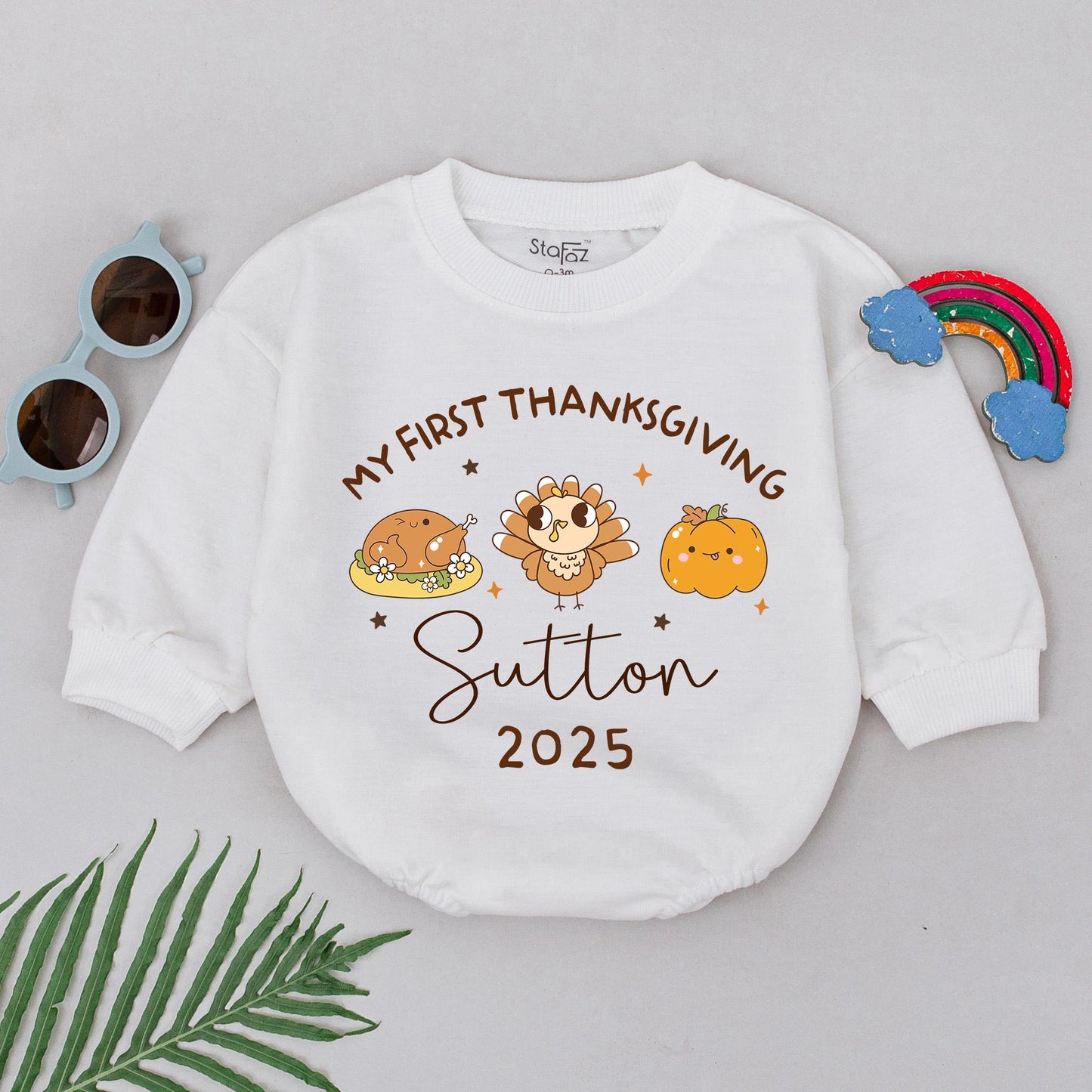 Personalized My First Thanksgiving Romper, Custom Sutton 2025 Bodysuit, Little Turkey Pumpkin Outfit, Soft Baby Clothes, Whimsical Gift, Cute 2025 