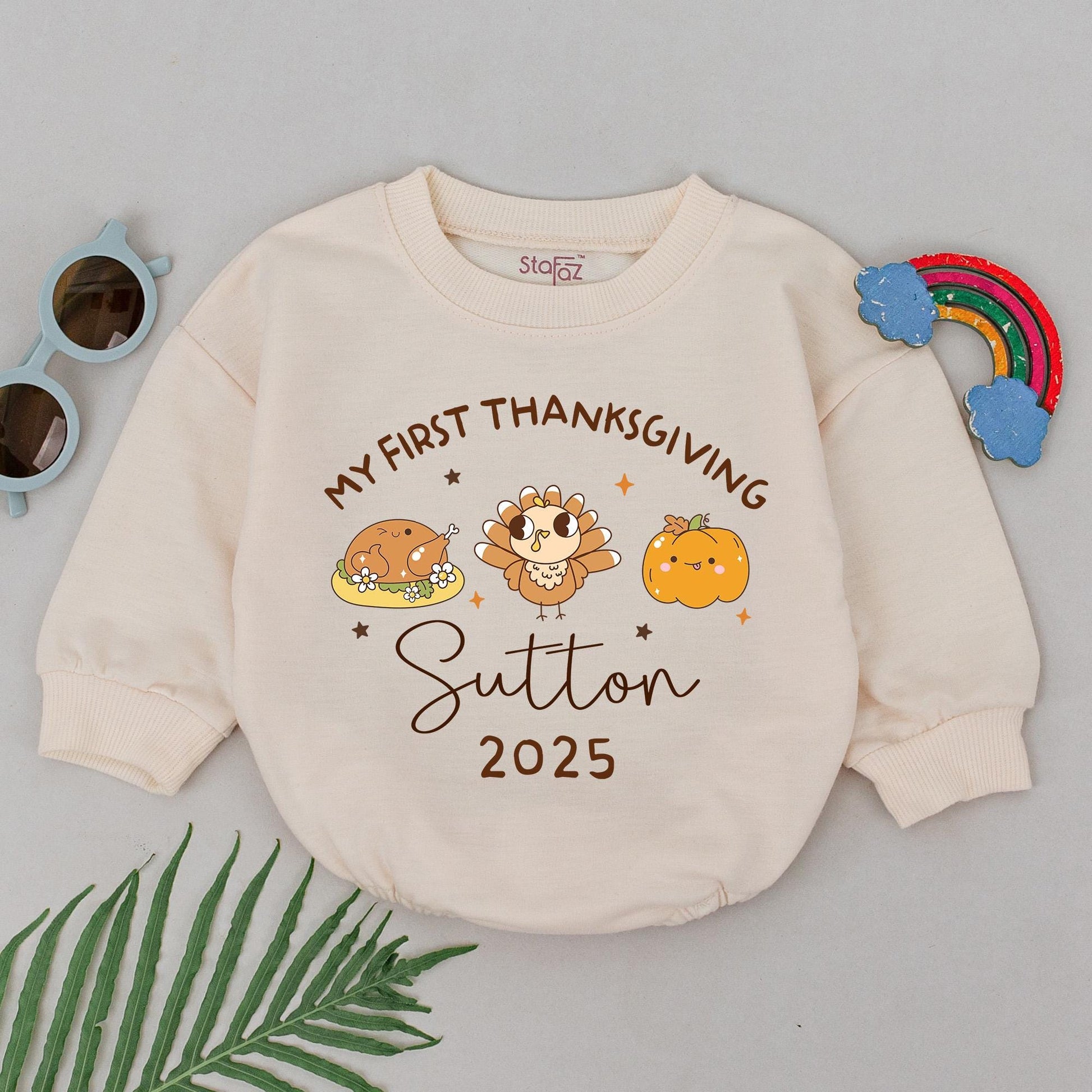 Personalized My First Thanksgiving Romper, Custom Sutton 2025 Bodysuit, Little Turkey Pumpkin Outfit, Soft Baby Clothes, Whimsical Gift, Cute 2025 
