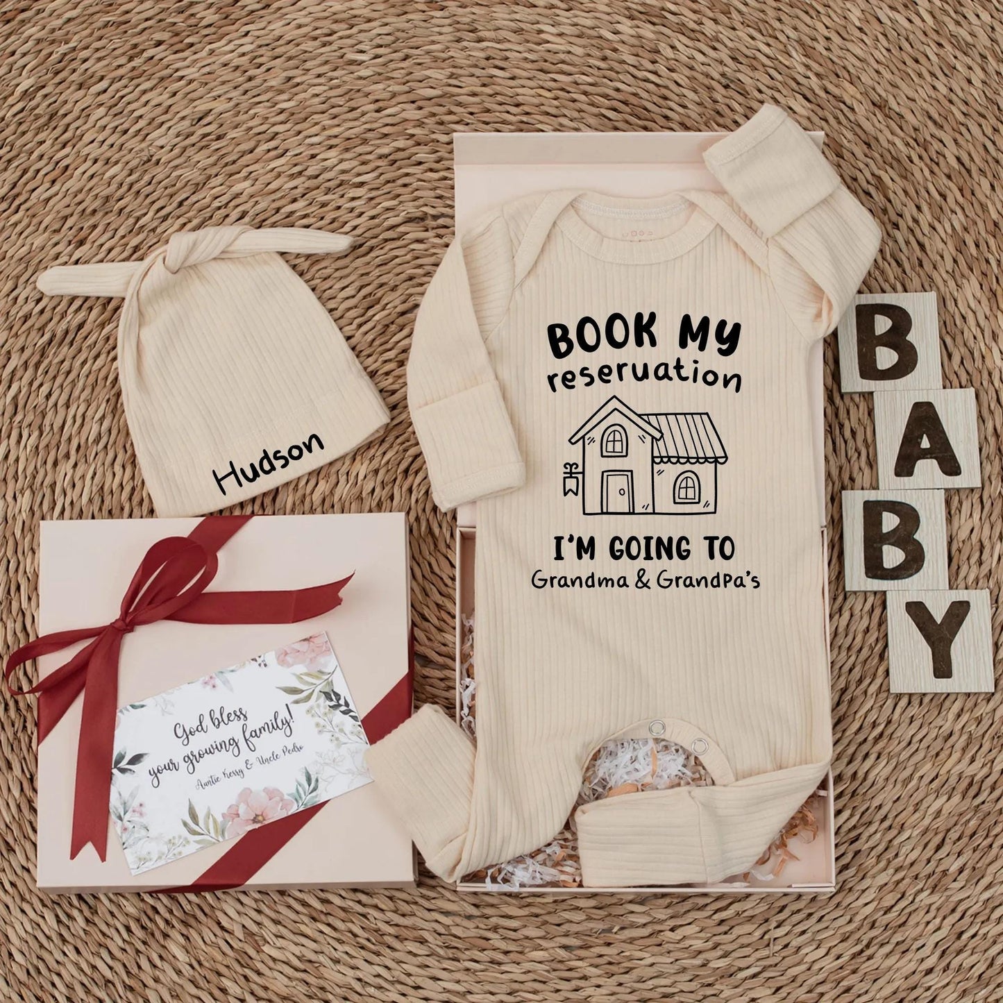 Book My Reservation Baby Bodysuit Grandma Grandpa Visit Cute House Line Art Black Text Newborn Outfit Gift