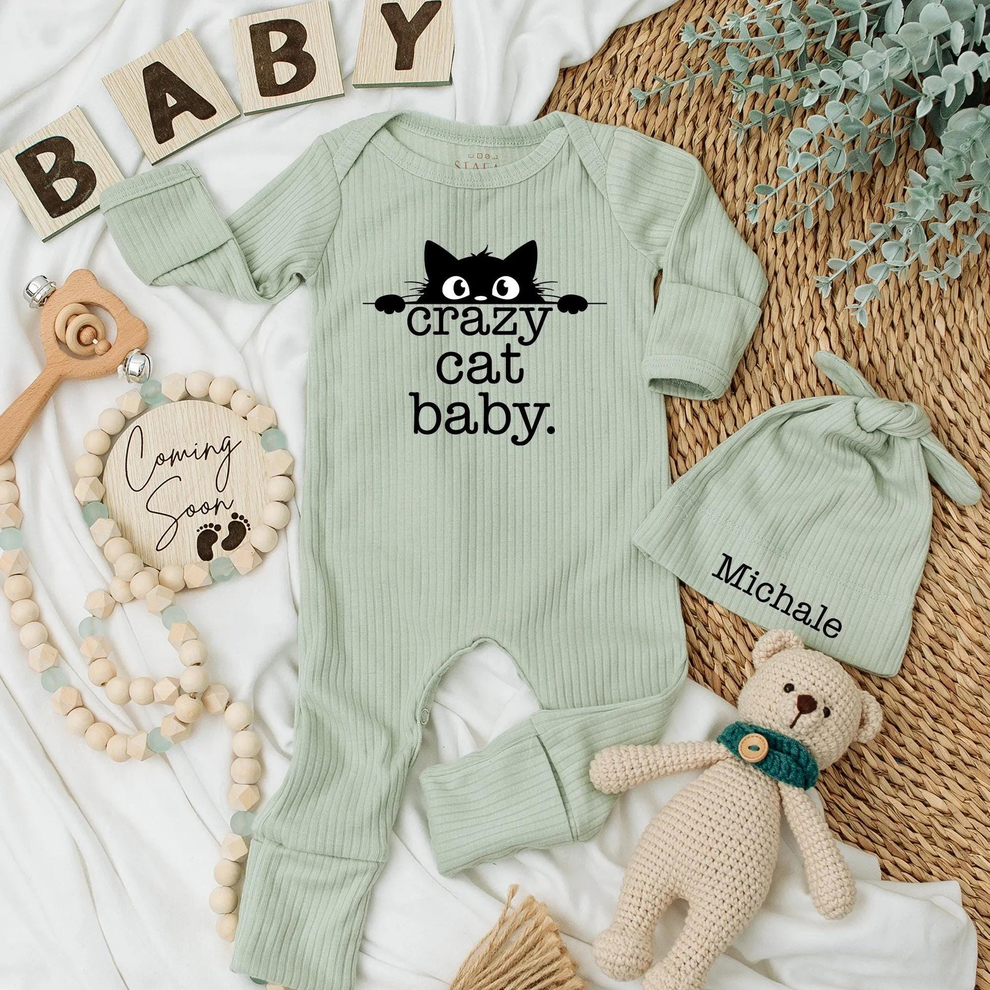 Crazy Cat Baby Bodysuit, Cute Kitten Newborn Outfit, Funny Cat Baby Shower Gift, Personalized Animal Clothes, Gender Neutral