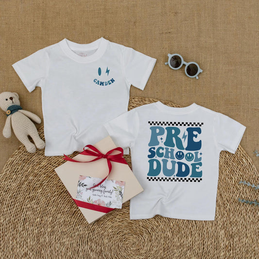 Custom Name Preschool Dude Toddler T-shirt Back to School Outfit for Boys First Day of School Cute Kindergarten Shirt Gift