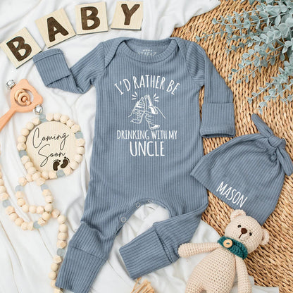 I'd Rather Be Drinking With My Uncle Baby Bodysuit Funny Graphic Newborn Outfit, Cute Infant Clothes Gift from Aunt, Playful Modern Boy Bodysuit (139 chars)