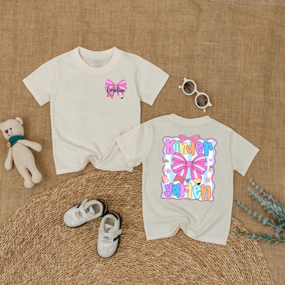 Cute Caroline Kindergarten Shirt Personalized Pink Pencil Bow Toddler Back To School Girls First Day Outfit