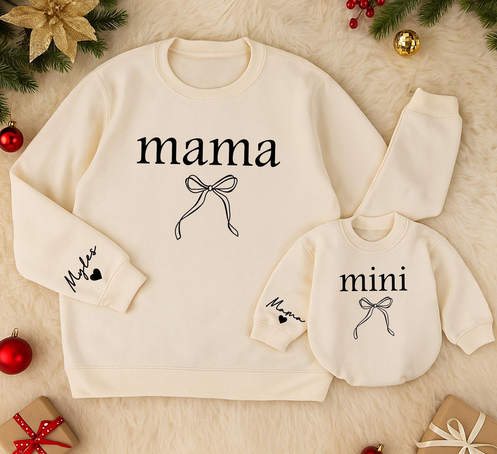 Mama and Mini Matching Sweatshirts with Bow, Modern Mother Daughter Outfits, Best Gifts for Mom, Toddler Girl Sweaters, Minimalist Matching Outfit 138