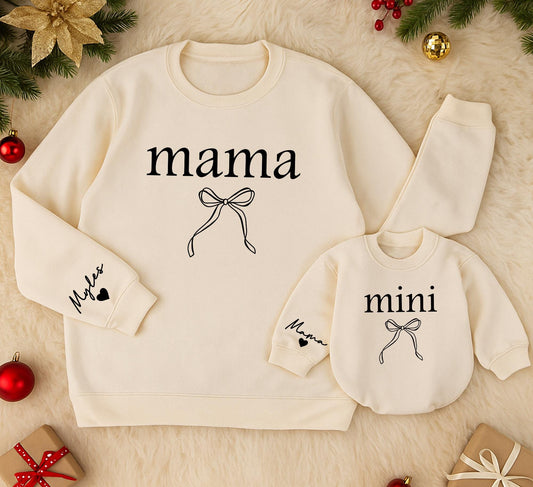 Mama and Mini Matching Sweatshirts with Bow, Modern Mother Daughter Outfits, Best Gifts for Mom, Toddler Girl Sweaters, Minimalist Matching Outfit 138