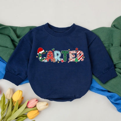 Personalized Christmas Romper: CARTER Name Bodysuit with Festive Holiday Letters & Gold Stars, First Christmas Outfit, Baby Xmas Clothes Gift for Baby Girl (139 chars)