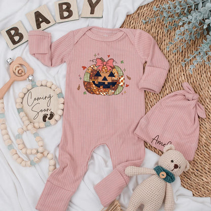 Fall Pumpkin Patch Baby Bodysuit, Floral Bow First Halloween Outfit, Baby Shower Gift, Autumn Newborn Clothes, Jack-o'-Lantern Baby Reveal 134 chars