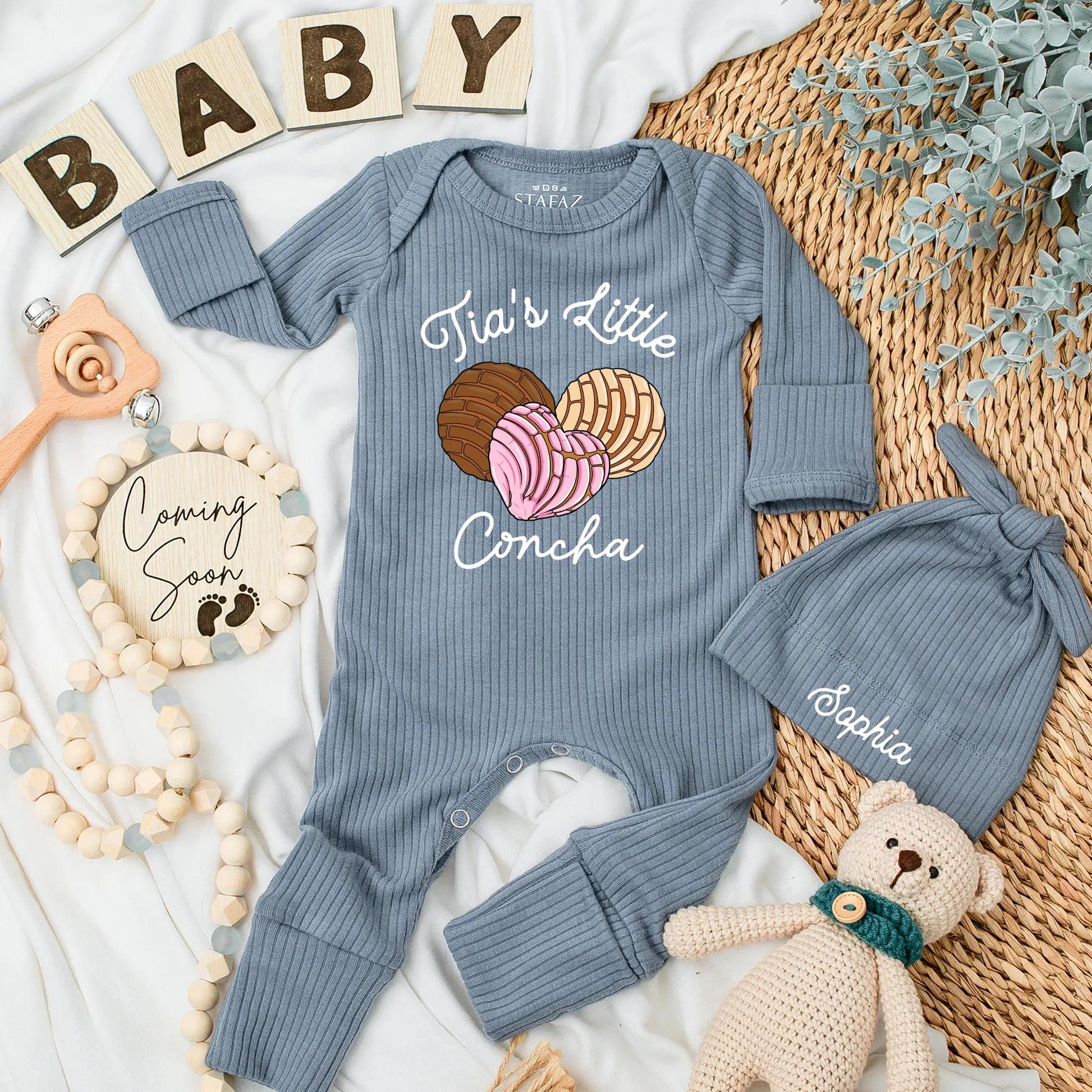 Tia's Little Concha Baby Bodysuit Sweet Bread Design for Niece Nephew Aunt New Baby Gifts Cute Colorful Outfit Shower Gift Brown Pink Tan 137 chars
