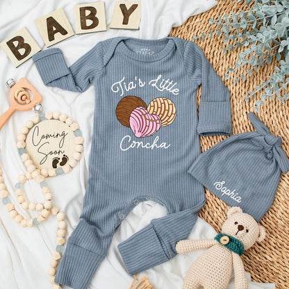 Tia's Little Concha Baby Bodysuit Sweet Bread Design for Niece Nephew Aunt New Baby Gifts Cute Colorful Outfit Shower Gift Brown Pink Tan 137 chars