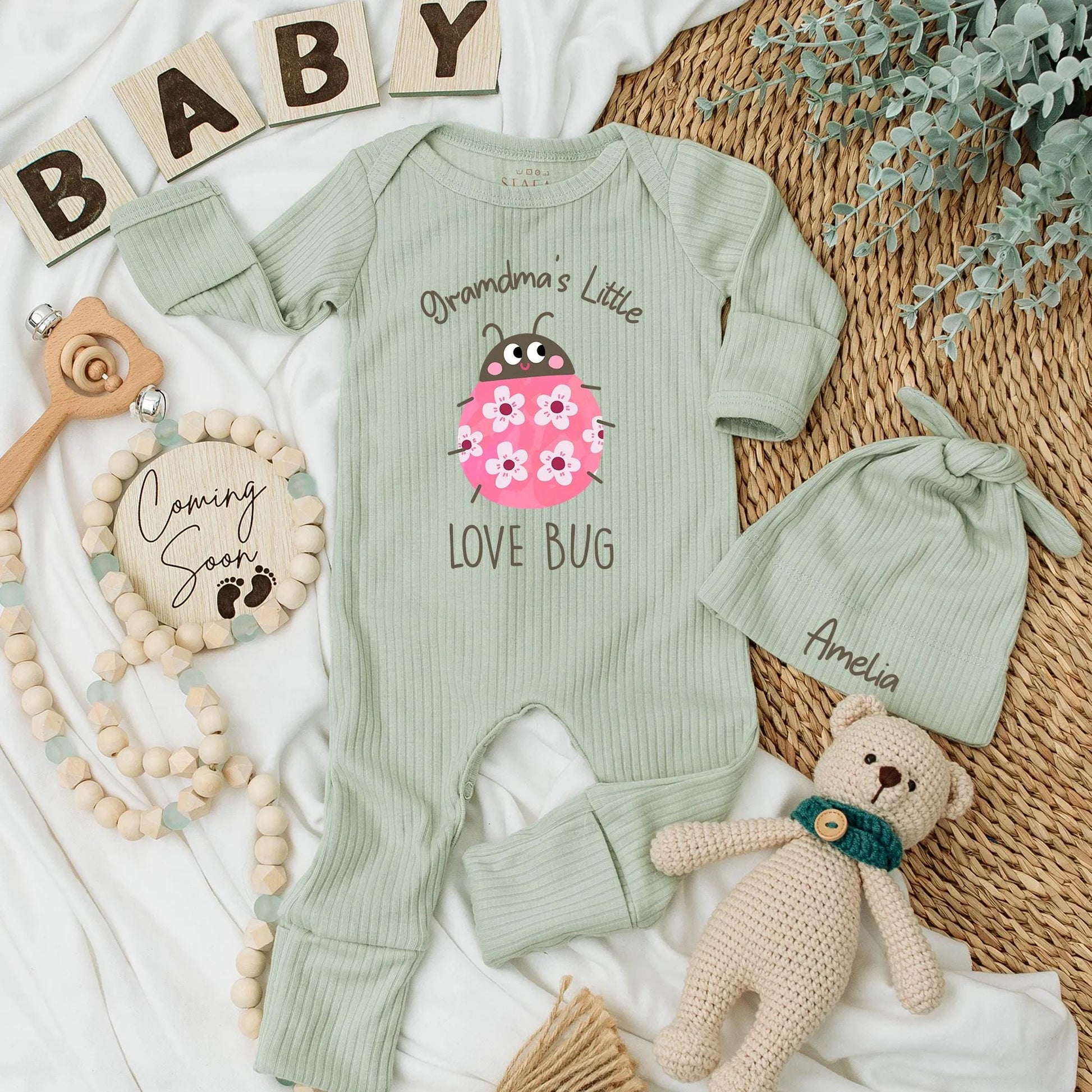 Grandma's Little Love Bug Baby Bodysuit, Pink Ladybug Outfit, Custom Newborn Gift, Baby Girl Clothes, Cute Baby Shower Gift