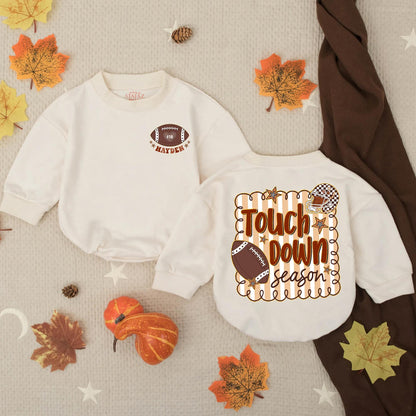 Hayden's Touchdown Season Romper & Tee Set, Game Day Baby Outfit, Football Lover, Sport Toddler Clothes, Brown, White, Tan, Perfect for Little Football Fans (139)