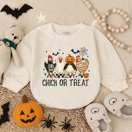 Cute Halloween Chickens Chick or Treat Baby Bubble Romper Spooky Ghost Pumpkin Mummy Skeleton Chicken Lover Outfit Toddler Boys Girls