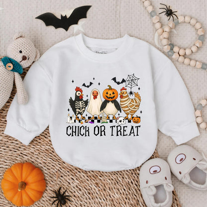 Cute Halloween Chickens Chick or Treat Baby Bubble Romper Spooky Ghost Pumpkin Mummy Skeleton Chicken Lover Outfit Toddler Boys Girls