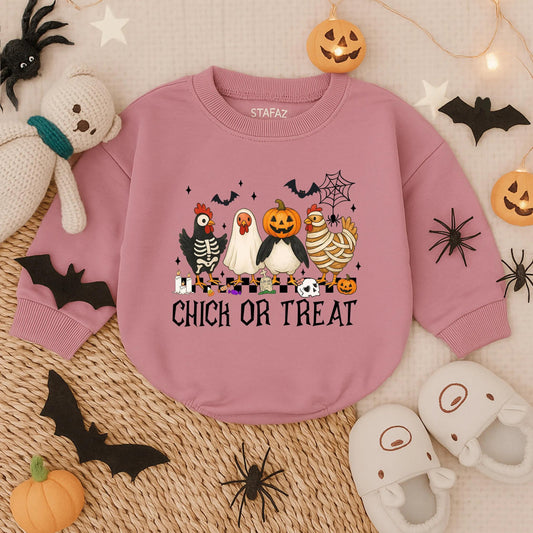 Cute Halloween Chickens Chick or Treat Baby Bubble Romper Spooky Ghost Pumpkin Mummy Skeleton Chicken Lover Outfit Toddler Boys Girls
