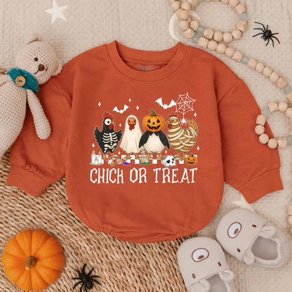 Cute Halloween Chickens Chick or Treat Baby Bubble Romper Spooky Ghost Pumpkin Mummy Skeleton Chicken Lover Outfit Toddler Boys Girls