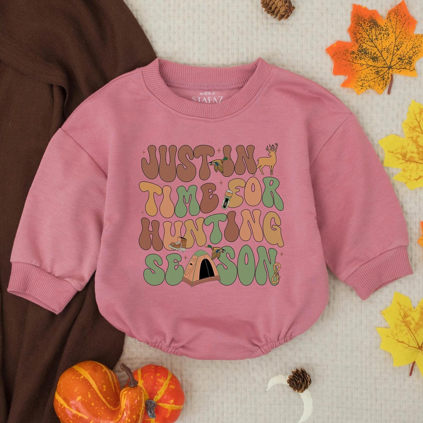 Just In Time For Hunting Season Retro Baby Romper & Future Hunting Buddy Sweatshirt Outfit