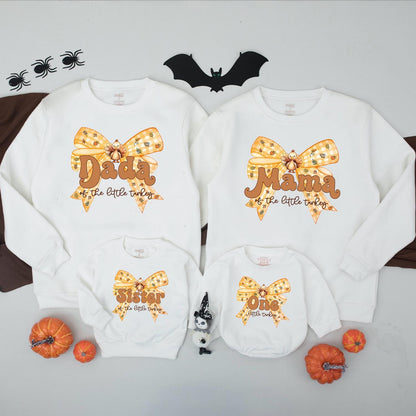 One Little Turkey First Birthday Matching Family Sweatshirt, Cute Fall Outfit for Baby's 1st B-Day, Orange & Yellow Pumpkin Bow Thanksgiving Shirt (139 chars)