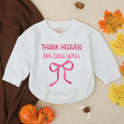 Thank Heaven for Little Girls Romper Pink Ribbon Jesus Gift Baby Girl Outfit Toddler Christian Shower Present