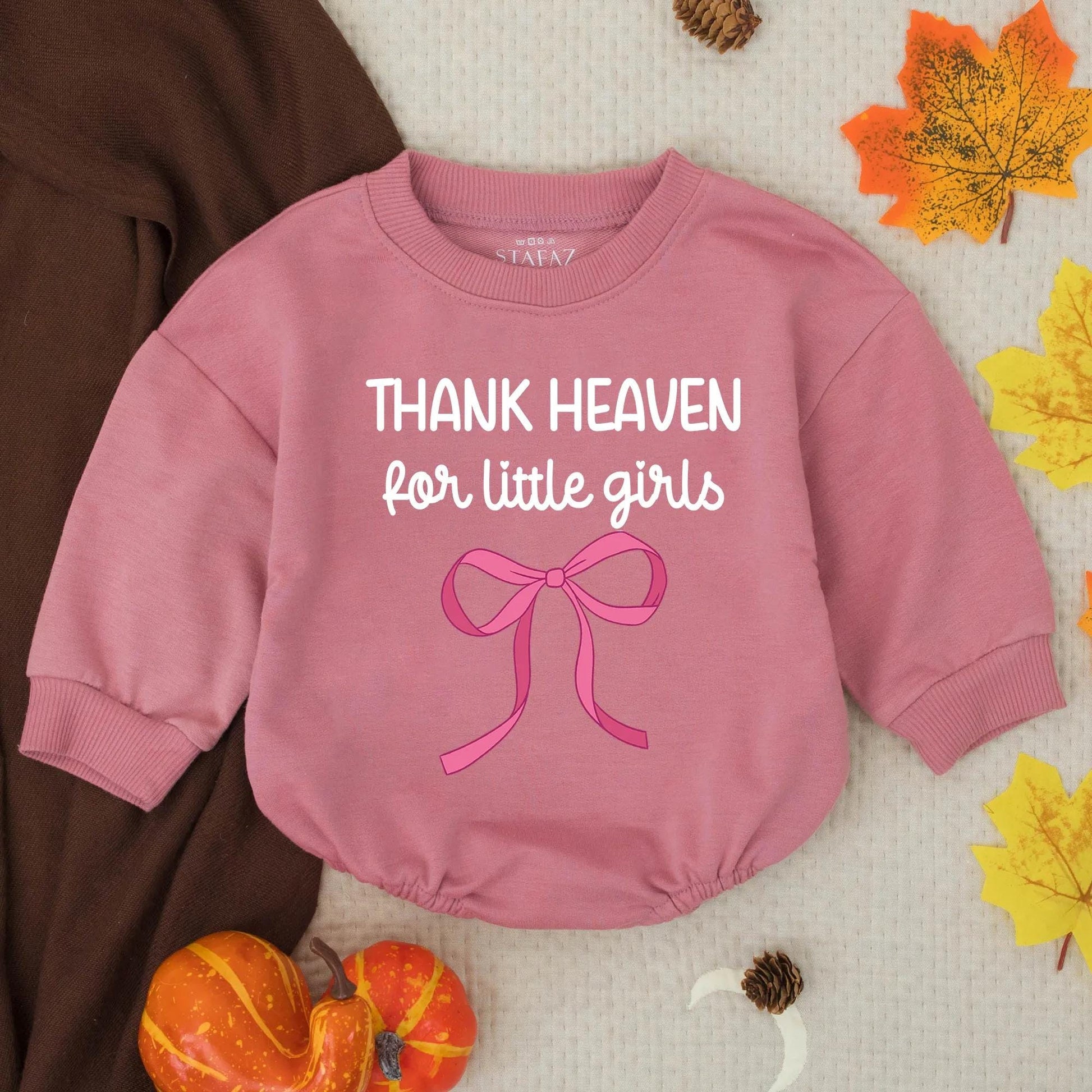 Thank Heaven for Little Girls Romper Pink Ribbon Jesus Gift Baby Girl Outfit Toddler Christian Shower Present