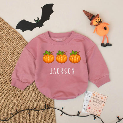 Custom Jackson Pumpkin Romper Baby Boy Halloween Outfit First Birthday Fall Season Coming Home Baby Gift