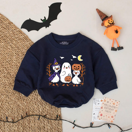 Boo Crew Halloween Baby Romper Outfit, Cute Duck Ghosts & Witch Design, First Halloween Bodysuit for Baby Boy or Girl, Perfect Gift