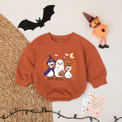 Boo Crew Halloween Baby Romper Outfit, Cute Duck Ghosts & Witch Design, First Halloween Bodysuit for Baby Boy or Girl, Perfect Gift
